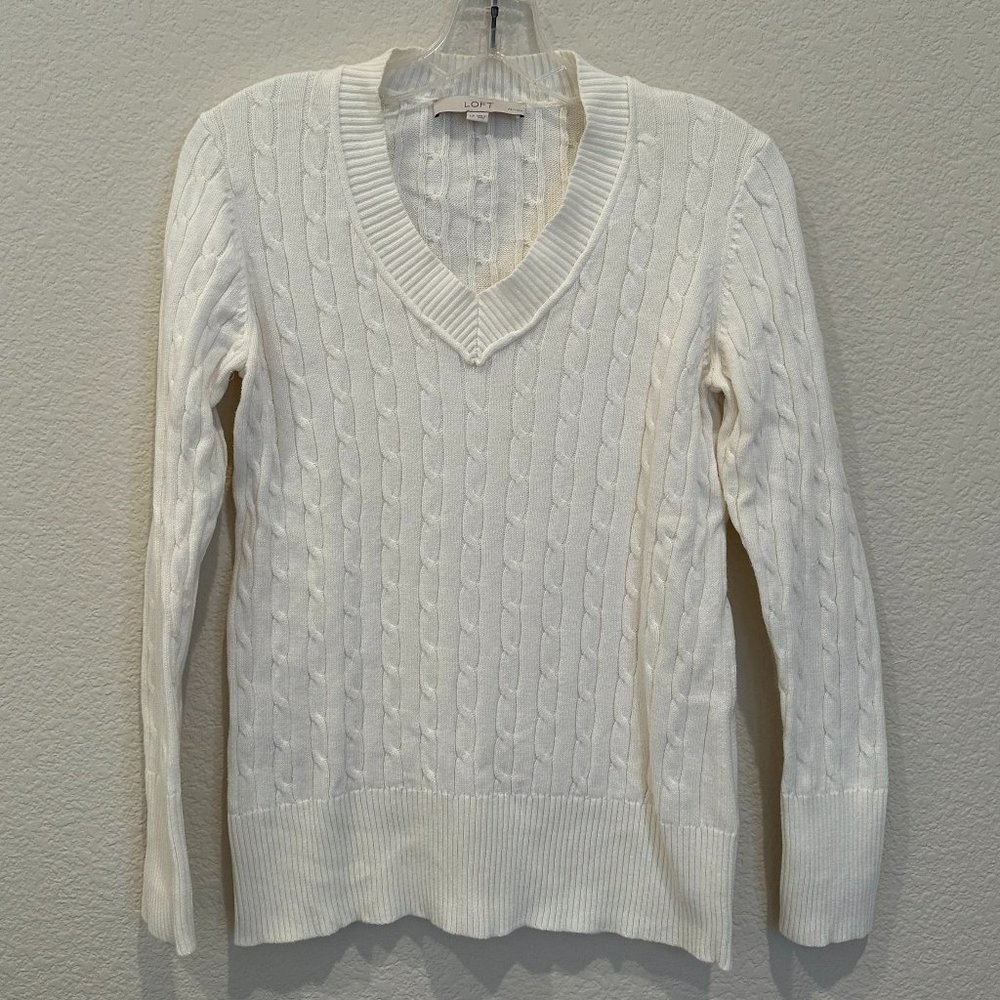 LOFT Cream V-Neck Sweater